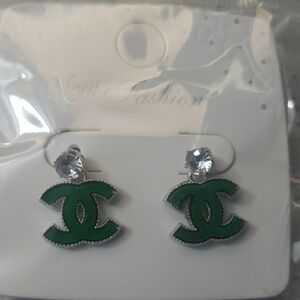 Green Silver Earrings